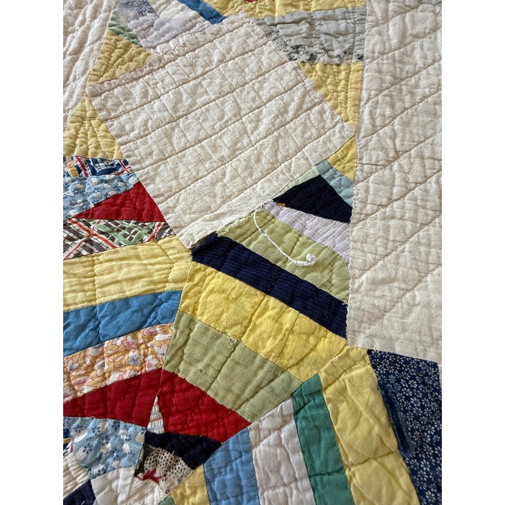 Vintage Handmade Patchwork Quilt Spider Web Wagon Wheel Feed 1930s sack Cotton - Picture 11 of 15